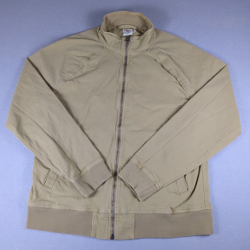Faherty Tanker Jacket Mens Medium Tan Full Zip Mock Neck Snap Pockets Stretch